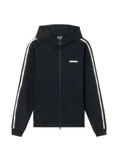 Ea7 Logo-tape Zip-up Hoodie In Black