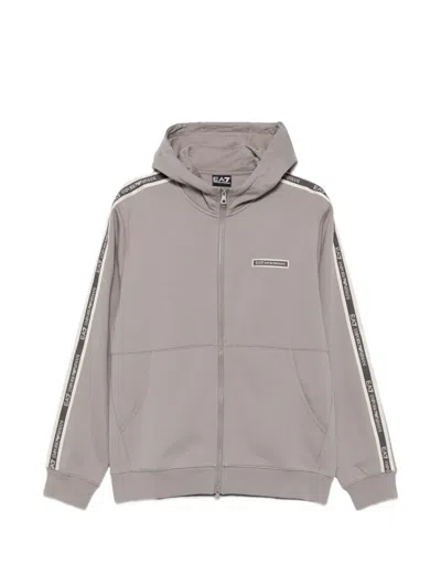 Ea7 Logo-tape Zip-up Hoodie In Gray