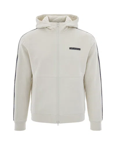 Ea7 Logo-trim Zip-up Hoodie In Neutral
