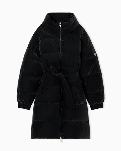 Ea7 Long Padded Jacket In Nylon With Belt In Black
