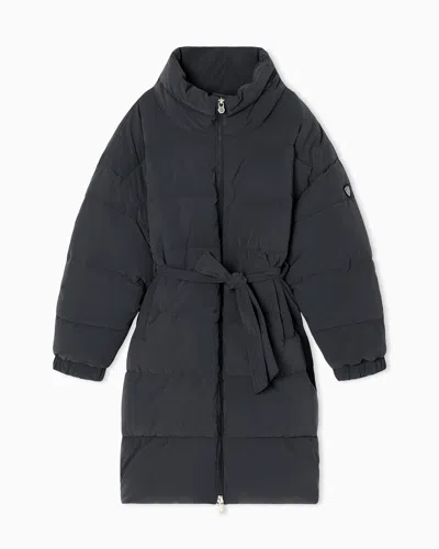Ea7 Long Padded Jacket In Nylon With Belt In Grey