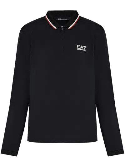 Ea7 Long-sleeve Polo Shirt In Black