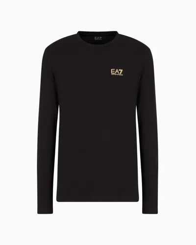 Ea7 Official Store Long-sleeved Cotton Core Identity T-shirt In Black