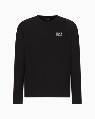 Ea7 Long-sleeved Cotton Core Identity T-shirt In Black