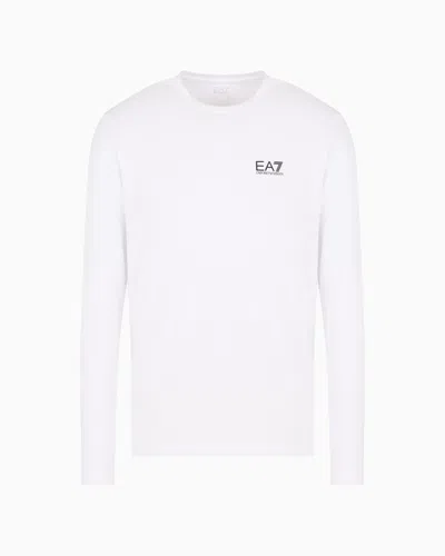 Ea7 Long-sleeved Cotton Core Identity T-shirt In White