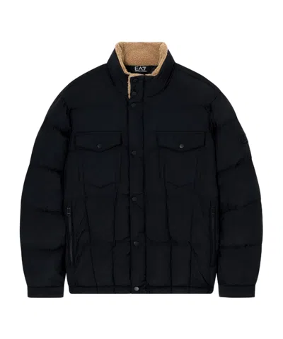 Ea7 Long-sleeved Cotton-padded Jacket In Black
