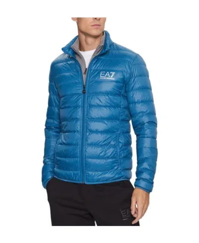 Ea7 Long-sleeved Down Jacket With Standing Collar In Blue