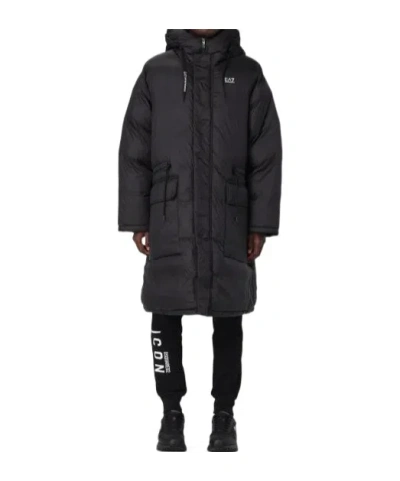 Ea7 Long-sleeved Hooded Cotton Suit In Black