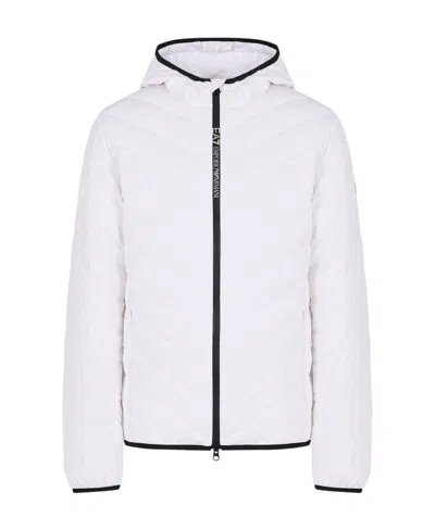Ea7 Long-sleeved Hooded Down Jacket In White