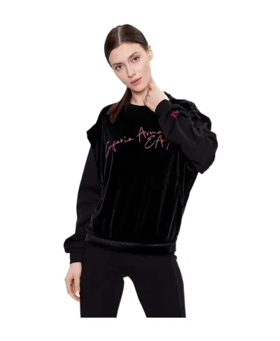 Ea7 Long-sleeved Round-neck Sweater In Black