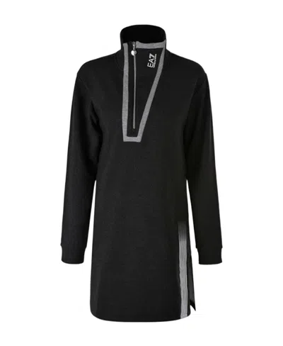 Ea7 Long-sleeved Slit Dress In Black