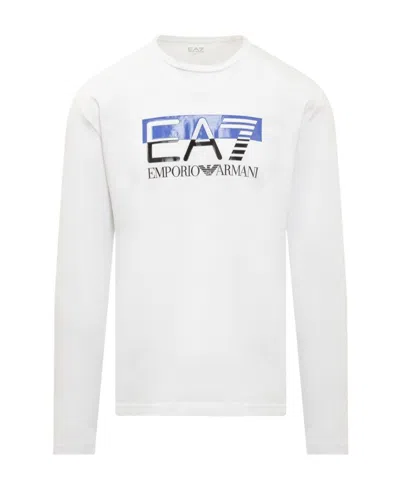 Ea7 Long-sleeved T-shirt With Round Neck In White