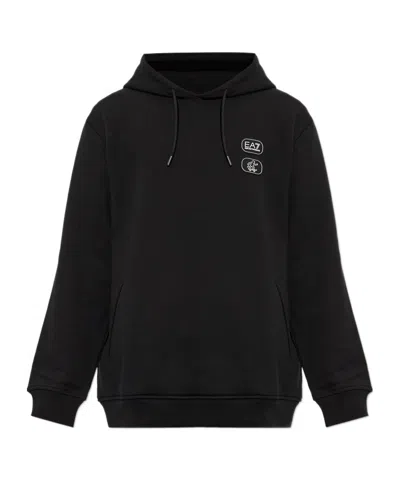 Ea7 Long-sleeve Hooded Sweatshirt In Black