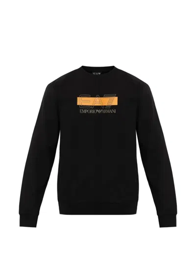 Ea7 Long-sleeve Logo-print Sweatshirt In Black