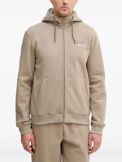 Ea7 Long-sleeve Zip-up Hoodie In Brown