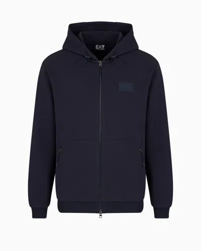 Ea7 Lux Identity Cotton-blend Interlock Hooded Sweatshirt In Blue