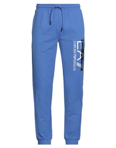 Ea7 Man Pants Azure Size Xxl Cotton, Elastane In Blue