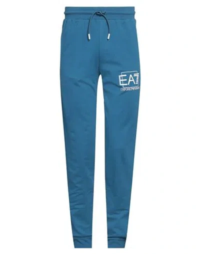 Ea7 Man Pants Pastel Blue Size 3xl Cotton, Elastane