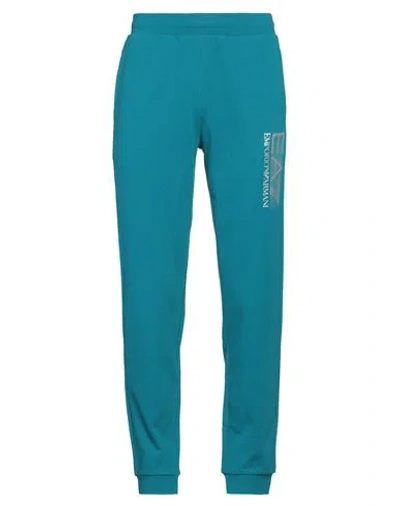 Ea7 Man Pants Turquoise Size Xl Cotton, Elastane In Blue