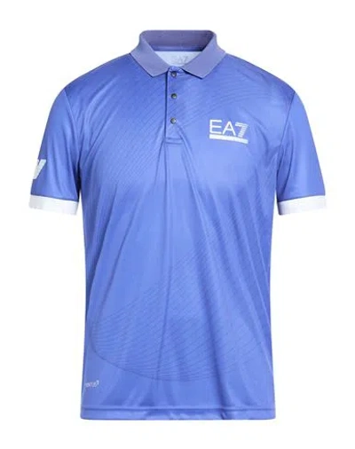 Ea7 Man Polo Shirt Azure Size M Polyester In Blue