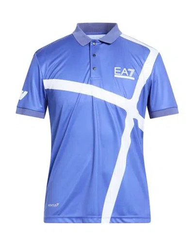Ea7 Man Polo Shirt Azure Size M Polyester, Elastane In Blue