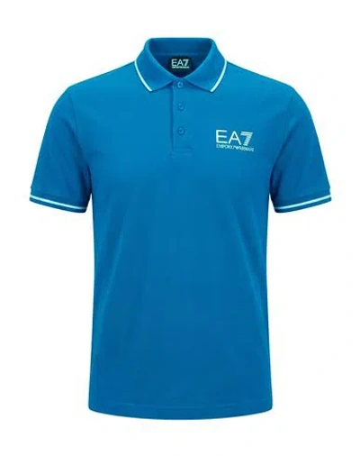 Ea7 Man Polo Shirt Azure Size Xl Cotton In Blue