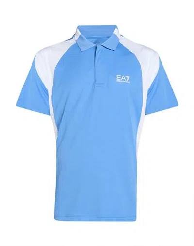 Ea7 Man Polo Shirt Azure Size Xxxl Polyester In Blue