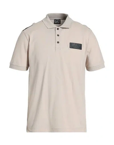 Ea7 Man Polo Shirt Beige Size Xxl Cotton, Polyester, Elastane In Neutral