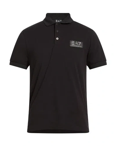 Ea7 Man Polo Shirt Black Size 3xl Cotton, Elastane, Polyester