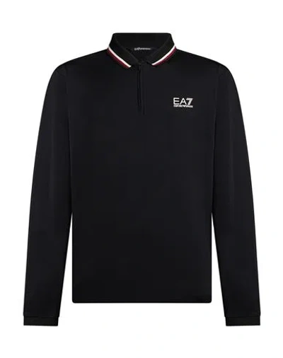 Ea7 Man Polo Shirt Black Size L Polyamide, Elastane