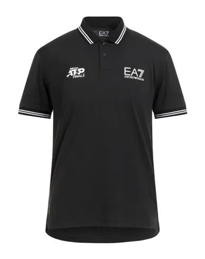 Ea7 Man Polo Shirt Black Size L Polyester, Cotton, Elastane