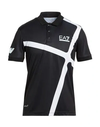Ea7 Man Polo Shirt Black Size M Polyester, Elastane