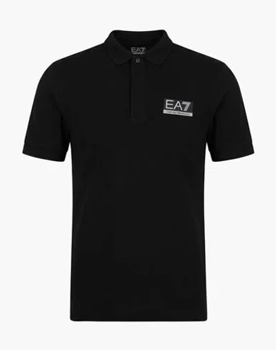 Ea7 Man Polo Shirt Black Size S Cotton, Polyester, Elastane