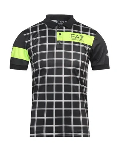 Ea7 Man Polo Shirt Black Size Xs Recycled Polyester In Black