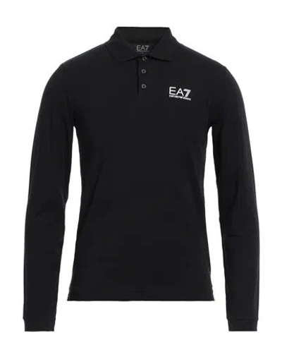 Ea7 Man Polo Shirt Black Size Xxl Cotton, Elastane In Blue
