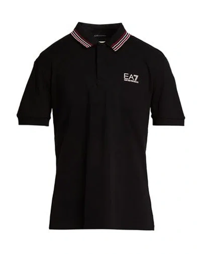 Ea7 Man Polo Shirt Black Size Xxl Cotton, Polyester