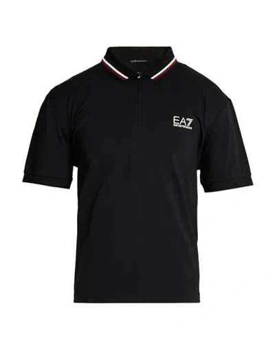 Ea7 Man Polo Shirt Black Size Xxl Polyamide, Elastane, Polyester