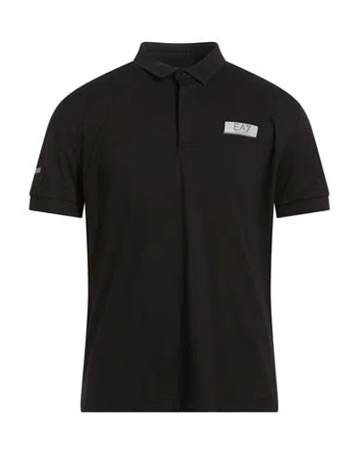 Ea7 Man Polo Shirt Black Size Xxl Polyester, Cotton, Elastane