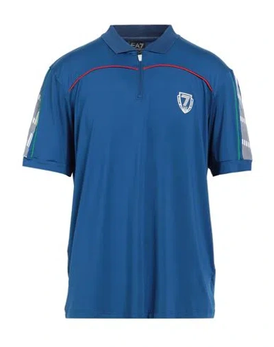 Ea7 Man Polo Shirt Blue Size 3xl Polyester, Elastane