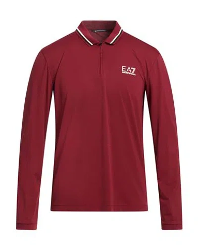 Ea7 Man Polo Shirt Brick Size L Polyamide, Elastane In Red