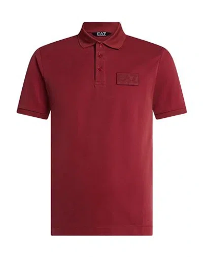 Ea7 Man Polo Shirt Brick Size S Lyocell, Polyester In Red