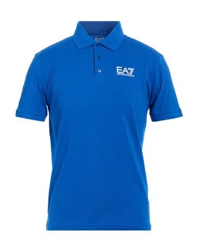 Ea7 Man Polo Shirt Bright Blue Size L Cotton, Elastane
