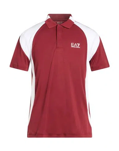Ea7 Man Polo Shirt Burgundy Size L Polyester In Red