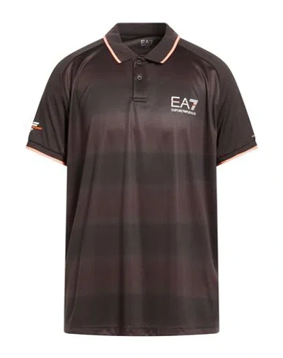 Ea7 Man Polo Shirt Charcoal Size 3xl Polyester In Brown