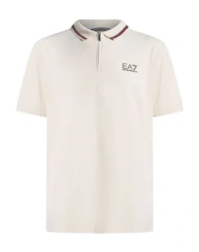 Ea7 Man Polo Shirt Cream Size M Polyamide, Elastane, Polyester In White