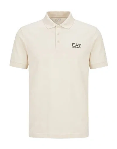 Ea7 Man Polo Shirt Cream Size Xxl Cotton, Elastane In Neutral
