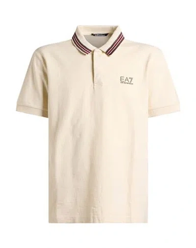 Ea7 Man Polo Shirt Cream Size Xxl Cotton, Polyester In White