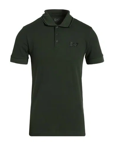 Ea7 Man Polo Shirt Dark Green Size M Cotton, Elastane In Multi