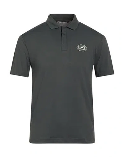 Ea7 Man Polo Shirt Dark Green Size M Polyester, Elastane In Gray