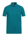 Ea7 Man Polo Shirt Deep Teal Size L Cotton, Elastane In Green